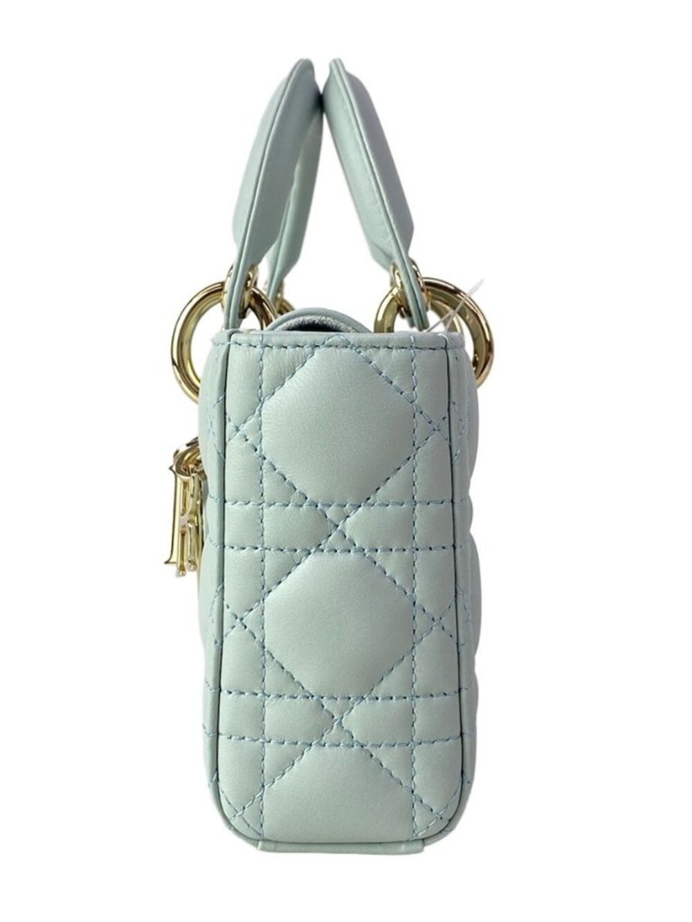 ★SOLD★ Dior Handbag Lady D-joy Bag Small Light Blue Gold Lambskin - Picture 4 of 15